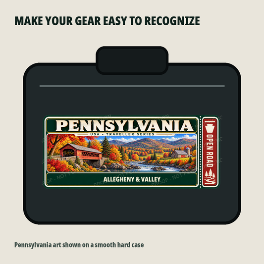 Pennsylvania Traveller Gear Tag shown on a smooth hard equipment case
