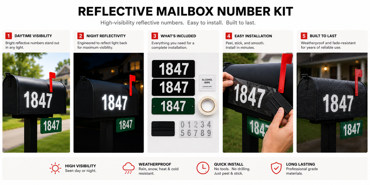 Reflective mailbox number kit overview panel