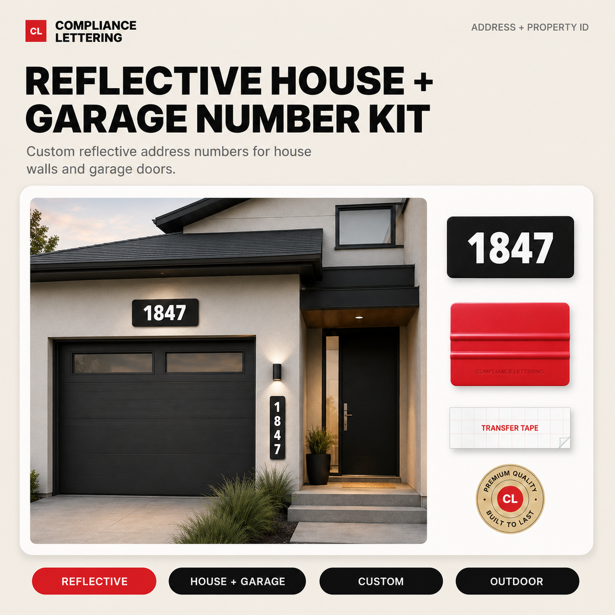 Reflective garage number detail view