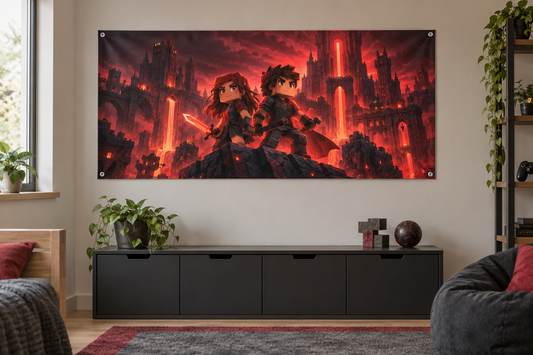 Illustrative custom gaming-themed kids banner in a bedroom