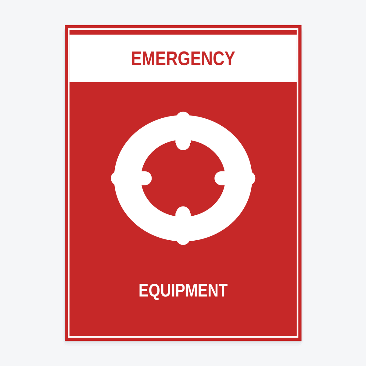 Emergency Equipment Marina Sign at 18×24 in — same production master, fitted not stretched