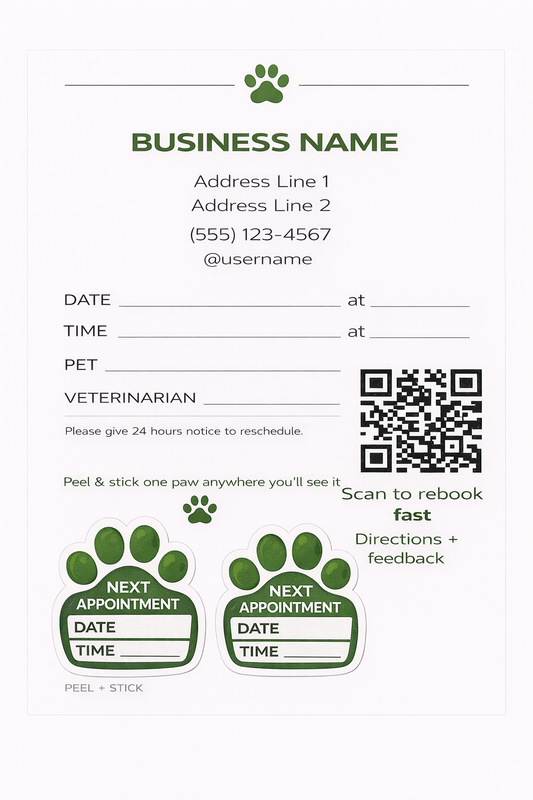 Standard unlaminated outdoor vinyl appointment reminder template for veterinary clinics