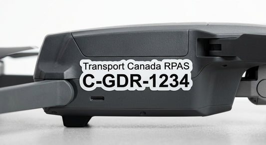 Close up of drone registration label showing registration number