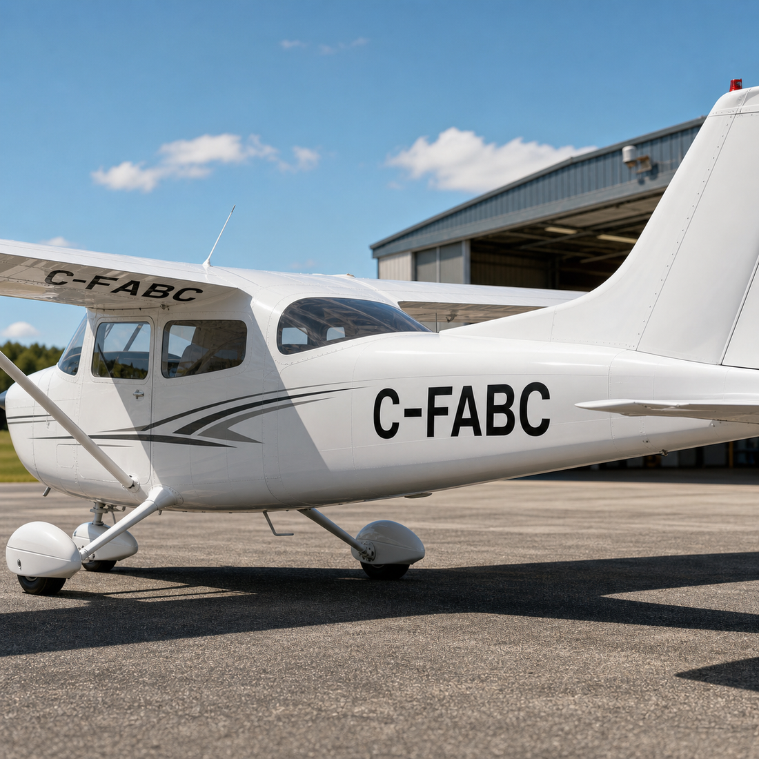 Canadian aircraft registration mark C-FABC on a light aircraft fuselage