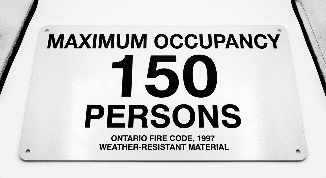 Aluminium occupancy load sign for Ontario fire code compliance