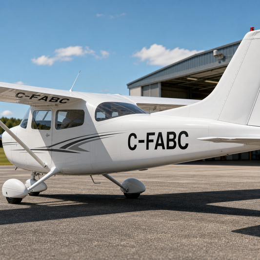 Canadian aircraft registration mark C-FABC on a light aircraft fuselage