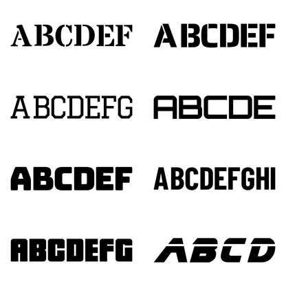 Eight vinyl alphabet lettering kit styles, from stencil and varsity to bold block and retro poster letters