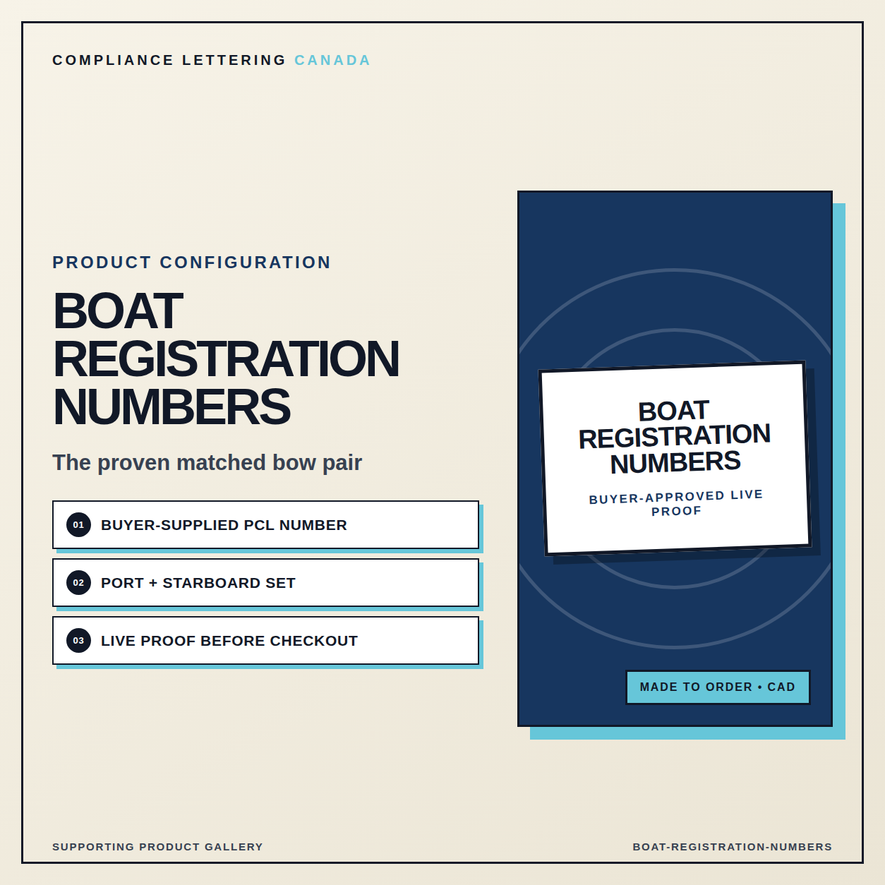 Boat registration number decal pair for both sides of the bow