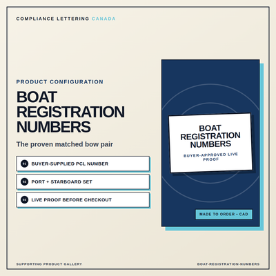 Boat registration number decal pair for both sides of the bow