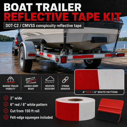 Boat trailer reflective tape kit with DOT-C2 CMVSS conspicuity tape for marine trailer visibility