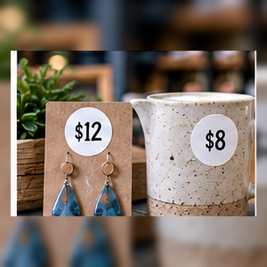 Craft fair price label shown on a handmade product display.