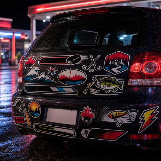 Custom vinyl sticker stack and print-ready product hero