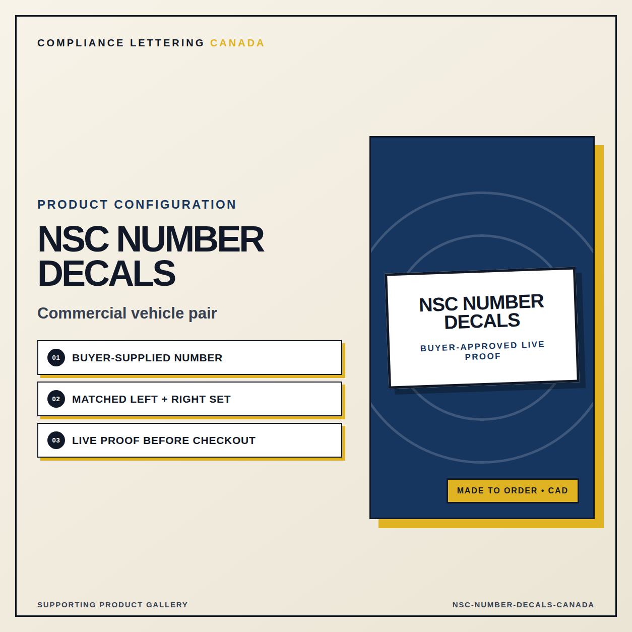 NSC number decal pair preview for a Canadian commercial vehicle