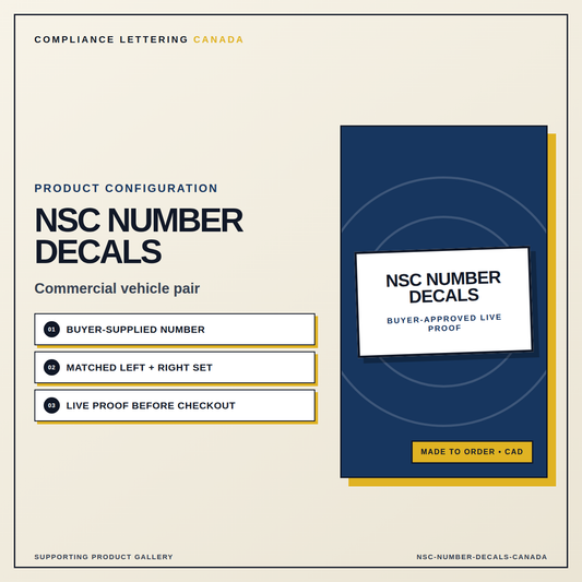 NSC number decal pair preview for a Canadian commercial vehicle