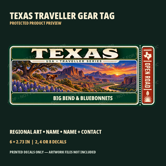 Protected Texas Traveller Gear Tag preview with product choices