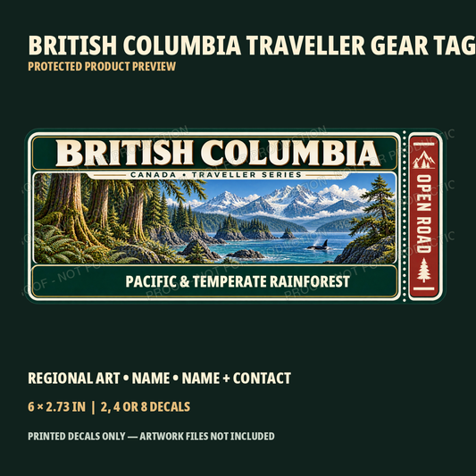 Protected British Columbia Traveller Gear Tag preview with product choices