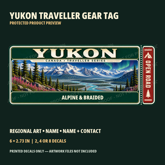 Yukon personalized Traveller Gear Tag decal — protected product preview 1