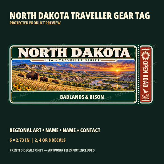 Protected North Dakota Traveller Gear Tag preview with product choices