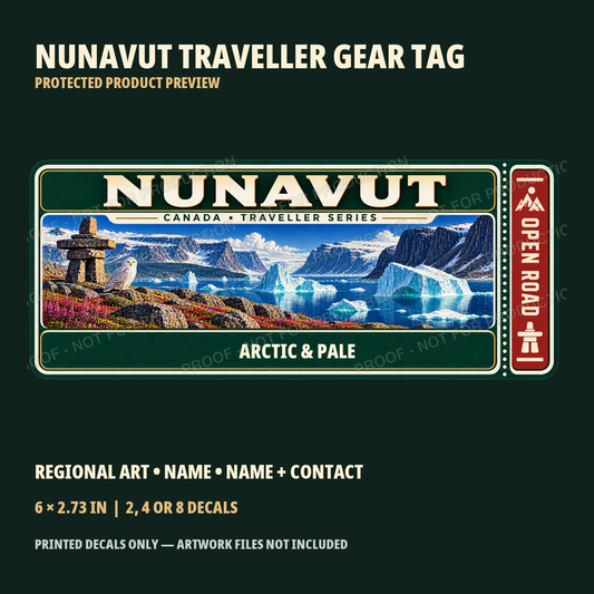 Nunavut personalized Traveller Gear Tag decal — protected product preview 1