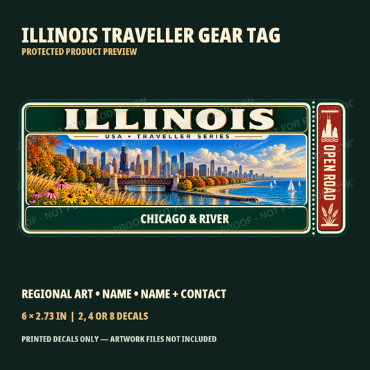 Illinois personalized Traveller Gear Tag decal — protected product preview 1