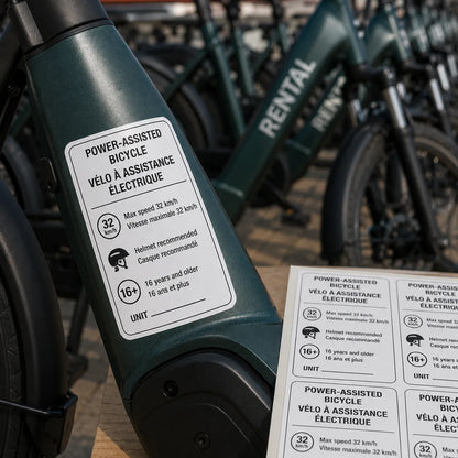 Rental e-bike fleet with identification labels applied