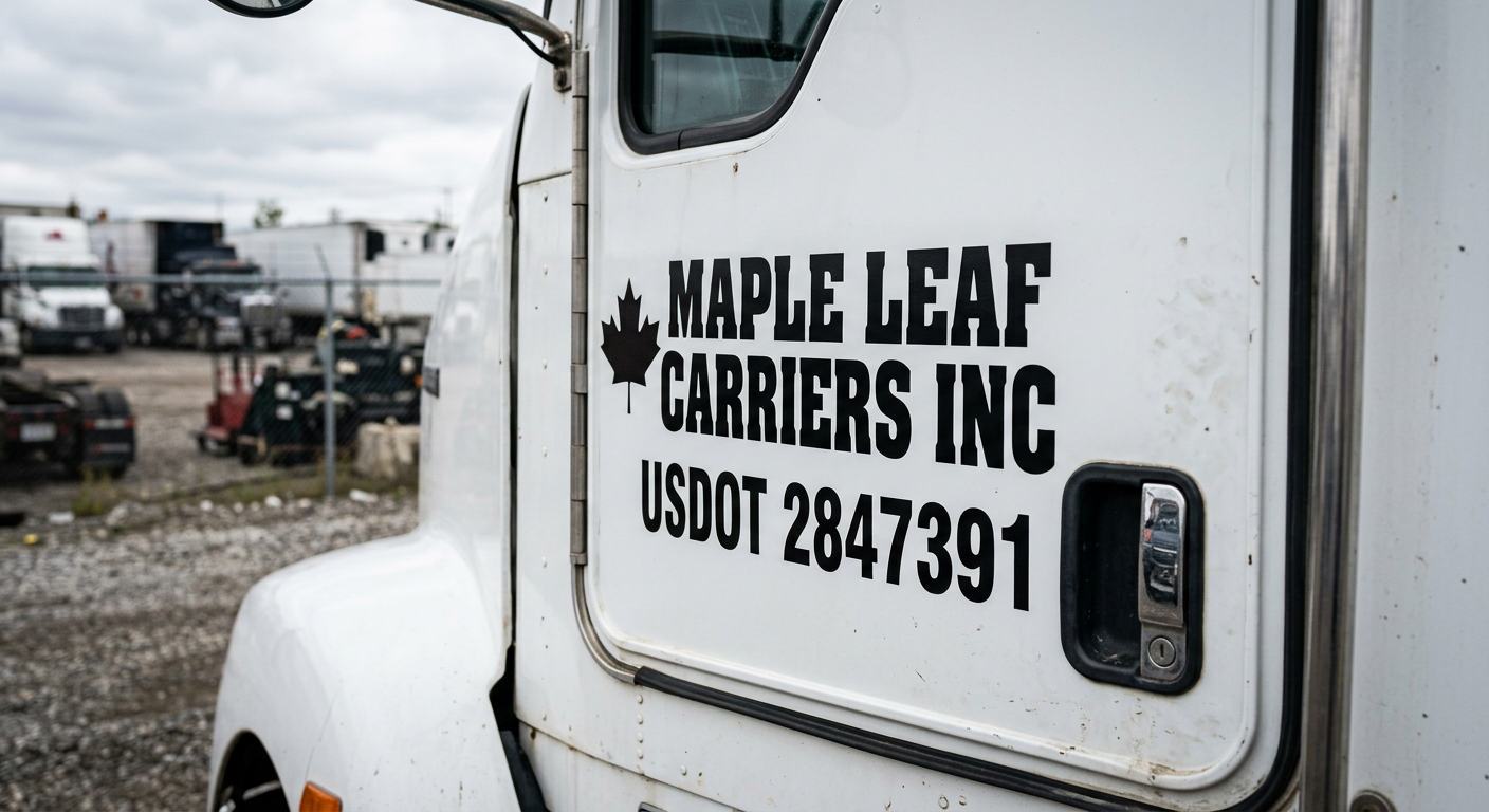 USDOT truck door lettering compliance kit installed on white cab