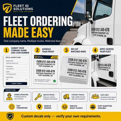 Fleet ordering workflow for CVOR door decals Ontario