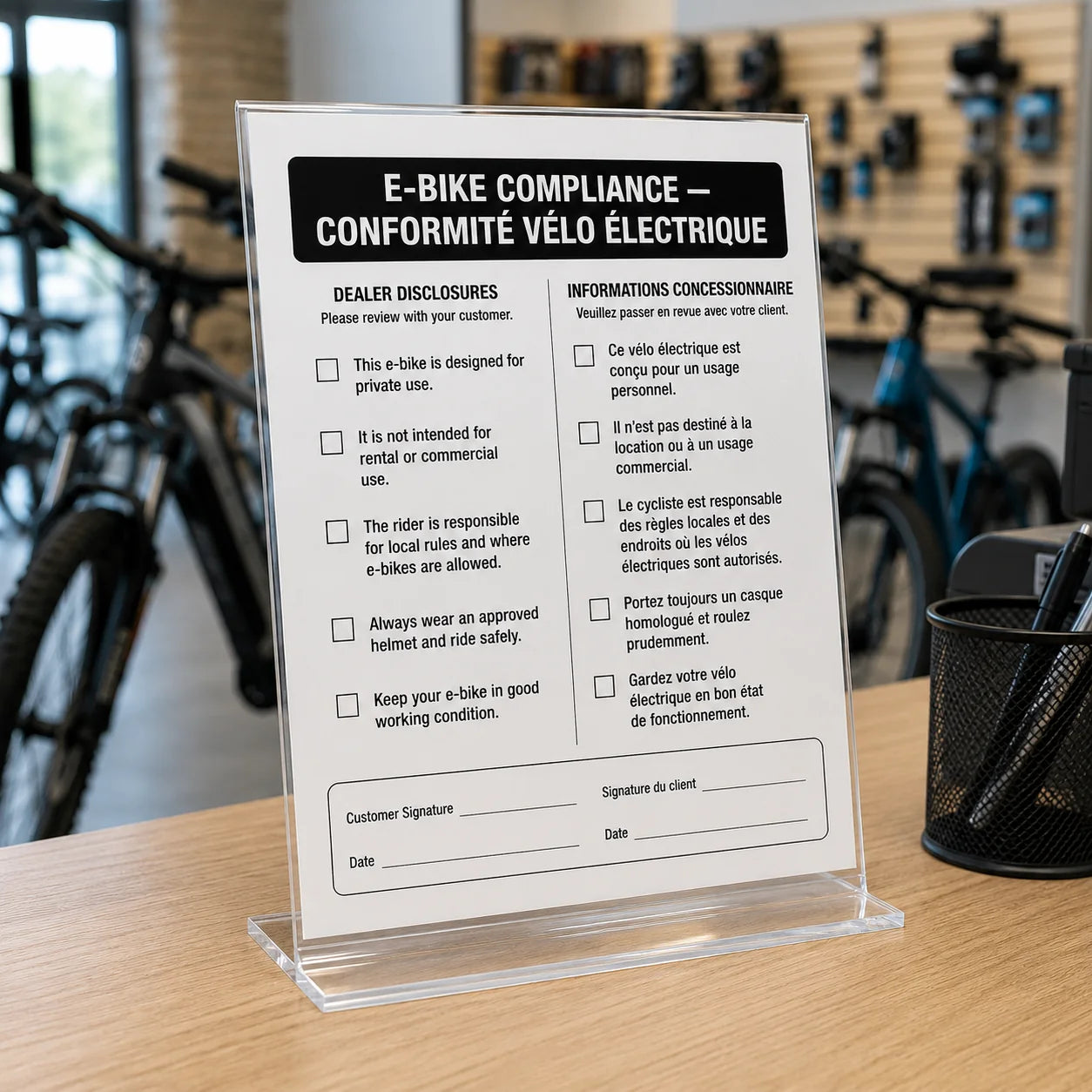 E-bike identification label information in a bike shop