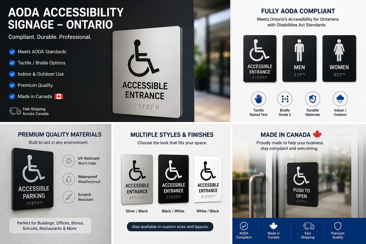 AODA entrance and wayfinding signage, Ontario accessibility compliance