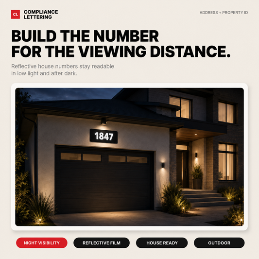 Reflective house numbers returning light at night