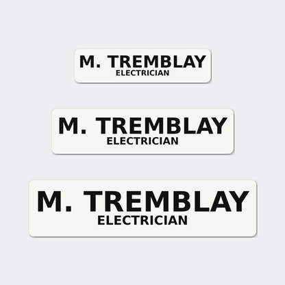 The three name strip sizes, 3 by 0.75, 4 by 1 and 5 by 1.25 inches, shown at true relative scale.