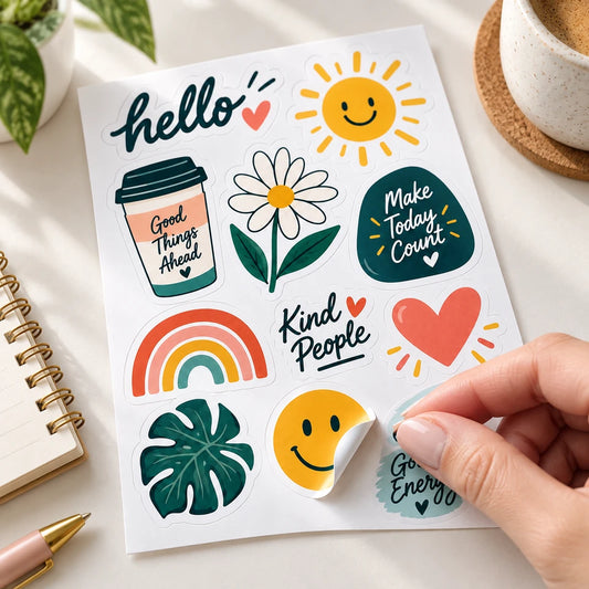 Sticker Sheet Peel Detail — Individual Designs on Backing