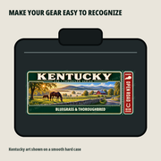 Kentucky Traveller Gear Tag shown on a smooth hard equipment case