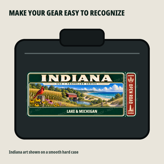 Indiana personalized Traveller Gear Tag decal — protected product preview 2