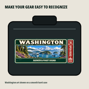 Washington Traveller Gear Tag shown on a smooth hard equipment case