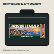 Rhode Island Traveller Gear Tag shown on a smooth hard equipment case