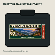 Tennessee Traveller Gear Tag shown on a smooth hard equipment case