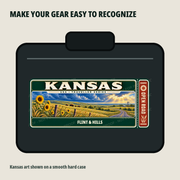 Kansas Traveller Gear Tag shown on a smooth hard equipment case