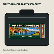 Wisconsin Traveller Gear Tag shown on a smooth hard equipment case