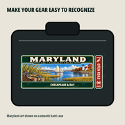 Maryland Traveller Gear Tag shown on a smooth hard equipment case