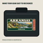 Arkansas Traveller Gear Tag shown on a smooth hard equipment case