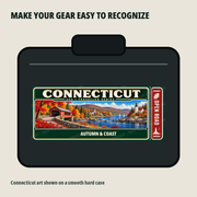 Connecticut Traveller Gear Tag shown on a smooth hard equipment case