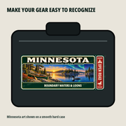 Minnesota Traveller Gear Tag shown on a smooth hard equipment case