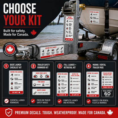 Placement guide for checklist reminders on trailer tongue winch post fender storage box and dash