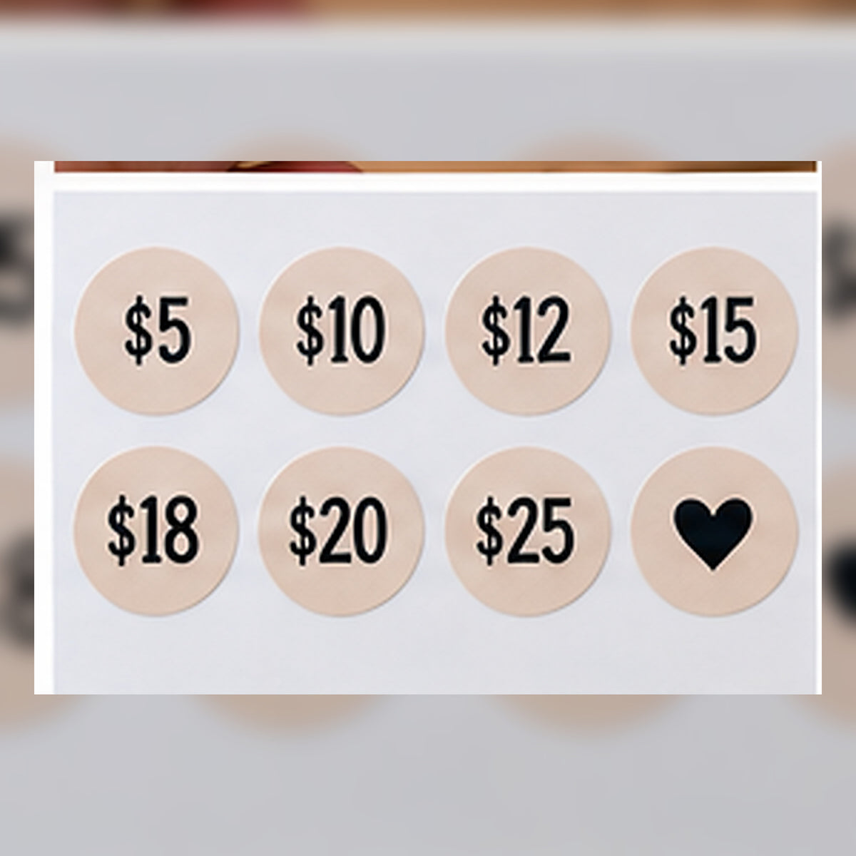 Set of round price labels with different sample prices.