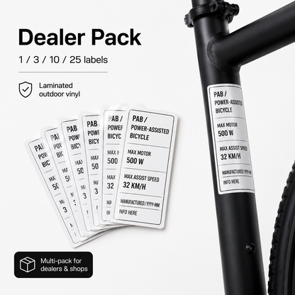 Dealer pack of Ontario PAB frame labels with multi-pack quantity options
