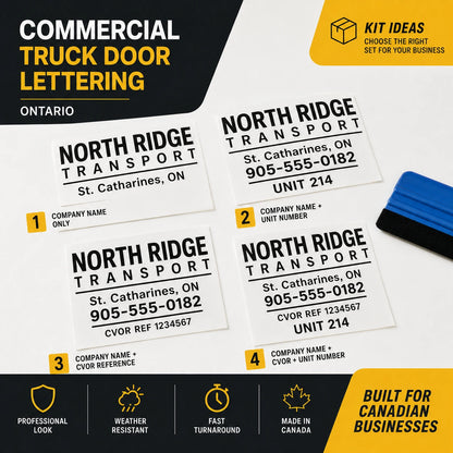 Commercial truck door lettering kit options and layouts