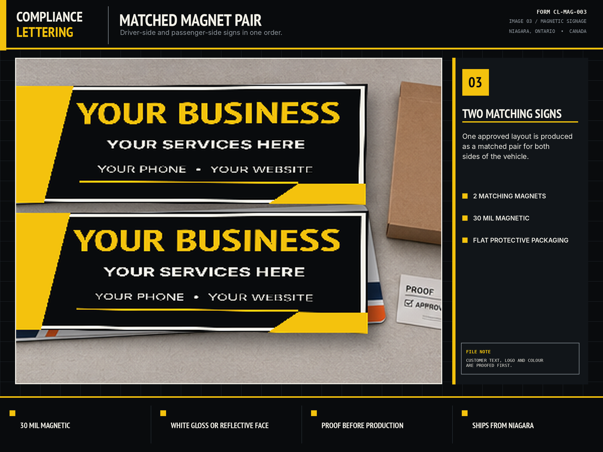 Matched left and right removable magnetic sign pair