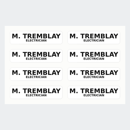 An eight sticker pack of identical gloss name strips on their liner sheet.