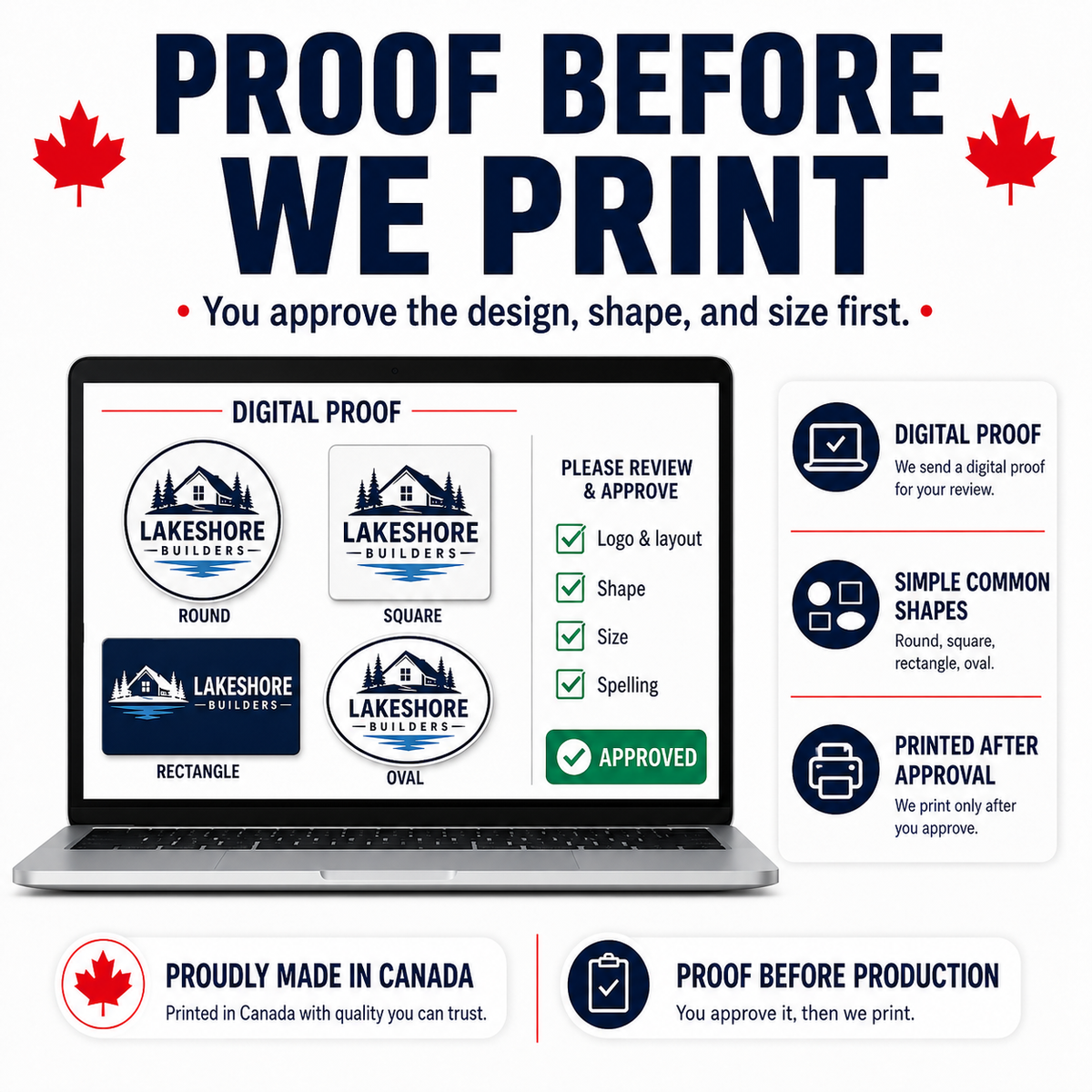 Digital proof approval for custom logo magnets before printing in Canada